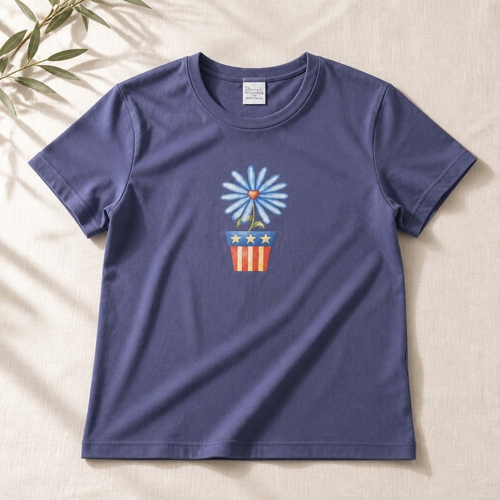 Vintage Cascade Blues Navy Patriotic Daisy Graphic Tee Shirt Medium